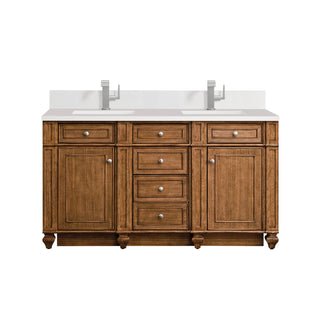 60 Inch Bristol Freestanding Vanity in Saddle Brown / White Zeus Top