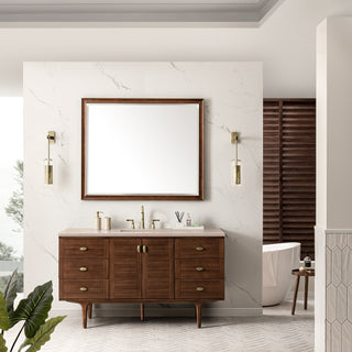 60 Inch Amberly Dual Mount Vanity in Mid-Century Walnut / Eternal Marfil Top