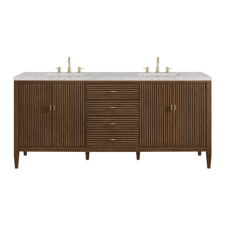 72 Inch Myrrin Freestanding Vanity in Mid-Century Walnut / Eternal Jasmine Pearl Top