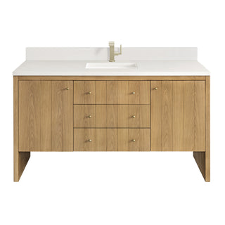 60 Inch Hudson Freestanding Vanity in Light Natural Oak / White Zeus Top