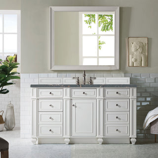 60 Inch Bristol Freestanding Vanity in Bright White / Parisien Bleu Top