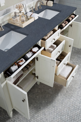 72 Inch Brittany Freestanding Vanity in Bright White / Charcoal Soapstone Top