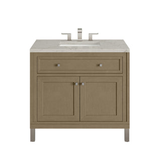 36 Inch Chicago Freestanding Vanity in Walnut Whisper / Victorian Silver Top