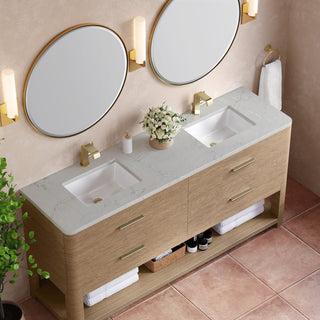72 Inch Lucian Freestanding Vanity in Pebble Oak / Victorian Silver Top