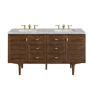 60 Inch Amberly Dual Mount Vanity in Mid-Century Walnut / Victorian Silver Top