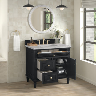 36 Inch Lorelai Freestanding Vanity in Black Onyx / Eternal Jasmine Pearl Top