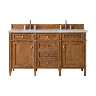 60 Inch Brittany Freestanding Vanity in Saddle Brown / Victorian Silver Top