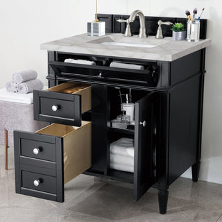 30 Inch Brittany Freestanding Vanity in Black Onyx / Victorian Silver Top