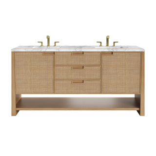 72 Inch Solene Freestanding Vanity in Seaside Oak / Carrara White Top