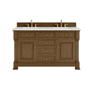 60 Inch Brookfield Freestanding Vanity in Honey Oak / Ethereal Noctis Top