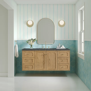 60 Inch Laurent Dual Mount Vanity in Light Natural Oak / Parisien Bleu Top