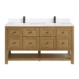 60 Inch Breckenridge Freestanding Vanity in Light Natural Oak / White Zeus Top