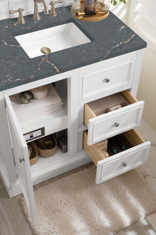 37.25 Inch De Soto Freestanding Vanity in Bright White / Parisien Bleu Top