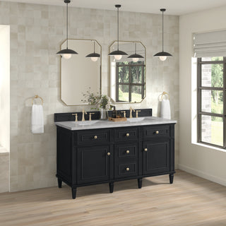 60 Inch Lorelai Freestanding Vanity in Black Onyx / Victorian Silver Top
