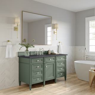 60 Inch Brittany Freestanding Vanity in Smokey Celadon / Charcoal Soapstone Top