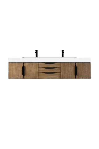 72.375 Inch Columbia Floating Vanity in Latte Oak / Glossy White Top