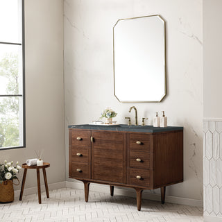 48 Inch Amberly Dual Mount Vanity in Mid-Century Walnut / Parisien Bleu Top