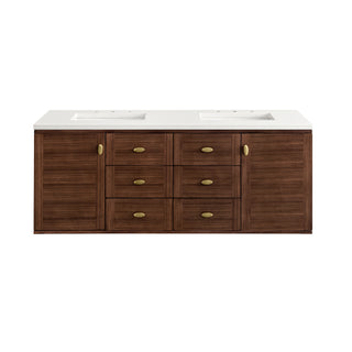 60 Inch Amberly Dual Mount Vanity in Mid-Century Walnut / White Zeus Top