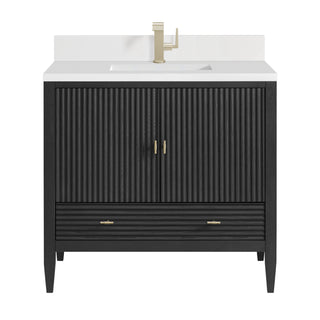 36 Inch Myrrin Freestanding Vanity in Carbon Oak / White Zeus Top