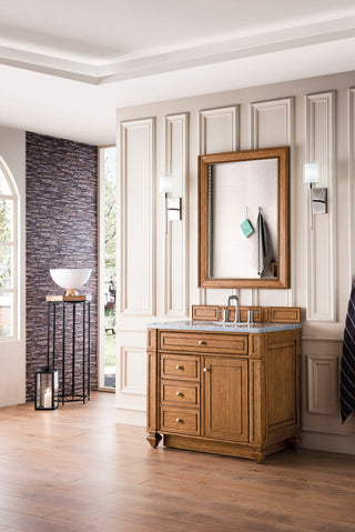 36 Inch Bristol Freestanding Vanity in Saddle Brown / Eternal Jasmine Pearl Top