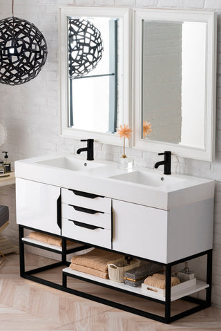 58.875 Inch Columbia Freestanding Vanity in Glossy White / Glossy White Top
