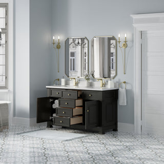 60 Inch Brookfield Freestanding Vanity in Black Onyx / White Zeus Top