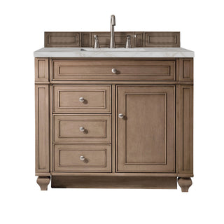 36 Inch Bristol Freestanding Vanity in Whitewashed Walnut / Victorian Silver Top