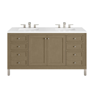 60 Inch Chicago Freestanding Vanity in Walnut Whisper / White Zeus Top