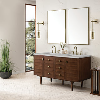 60 Inch Amberly Dual Mount Vanity in Mid-Century Walnut / Victorian Silver Top