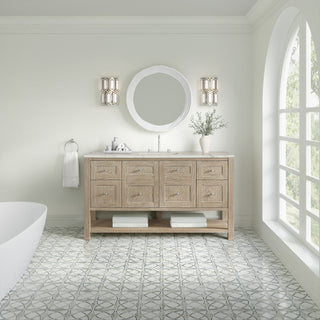 60 Inch Breckenridge Freestanding Vanity in Whitewashed Oak / Victorian Silver Top