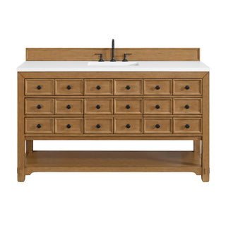 60 Inch Malibu Freestanding Vanity in Amber Birch / White Zeus Top