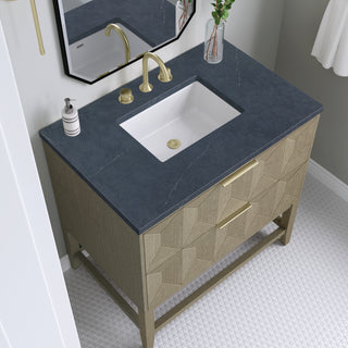 36 Inch Emmeline Freestanding Vanity in Pebble Oak / Charcoal Soapstone Top