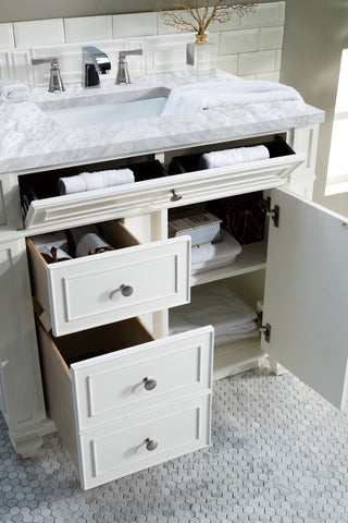 36 Inch Bristol Freestanding Vanity in Bright White / Carrara White Top