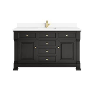 60 Inch Brookfield Freestanding Vanity in Black Onyx / White Zeus Top