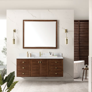 60 Inch Amberly Dual Mount Vanity in Mid-Century Walnut / White Zeus Top