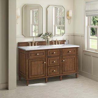 60 Inch Lorelai Freestanding Vanity in Mid-Century Walnut / White Zeus Top