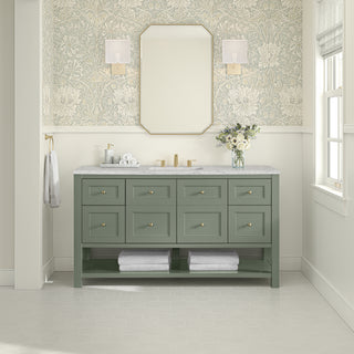 60 Inch Breckenridge Freestanding Vanity in Smokey Celadon / Eternal Jasmine Pearl Top
