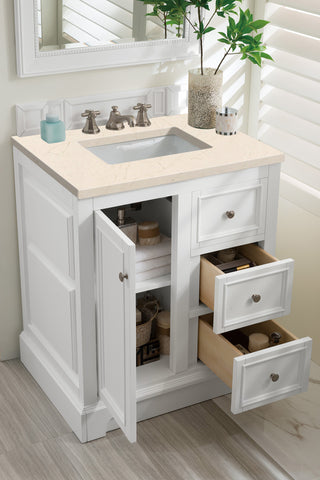31.25 Inch De Soto Freestanding Vanity in Bright White / Eternal Marfil Top