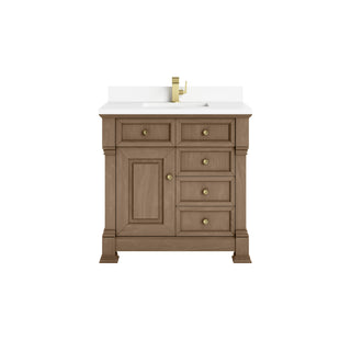 36 Inch Brookfield Freestanding Vanity in Pecan / White Zeus Top
