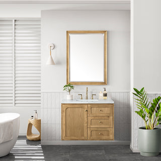 36 Inch Laurent Dual Mount Vanity in Light Natural Oak / Ethereal Noctis Top