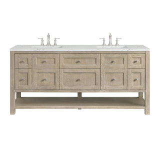72 Inch Breckenridge Freestanding Vanity in Whitewashed Oak / Ethereal Noctis Top