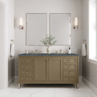 60 Inch Chicago Freestanding Vanity in Walnut Whisper / Parisien Bleu Top