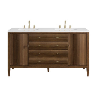 60 Inch Myrrin Freestanding Vanity in Mid-Century Walnut / White Zeus Top
