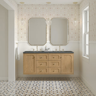 60 Inch Laurent Dual Mount Vanity in Light Natural Oak / Parisien Bleu Top