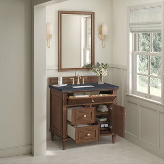 36 Inch Lorelai Freestanding Vanity in Mid-Century Walnut / Charcoal Soapstone Top