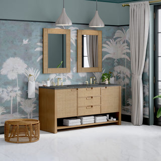 72 Inch Solene Freestanding Vanity in Seaside Oak / Parisien Bleu Top
