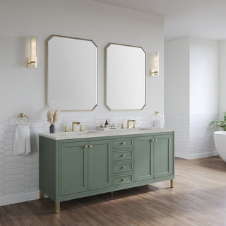 72 Inch Chicago Freestanding Vanity in Smokey Celadon / Victorian Silver Top