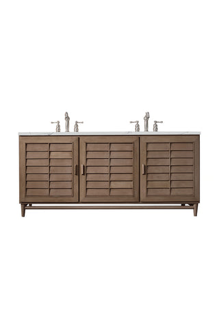 72 Inch Portland Freestanding Vanity in Whitewashed Walnut / Ethereal Noctis Top