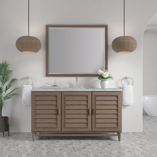 60 Inch Portland Freestanding Vanity in Whitewashed Walnut / Victorian Silver Top