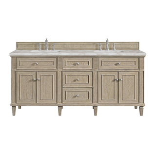72 Inch Lorelai Freestanding Vanity in Whitewashed Oak / Victorian Silver Top